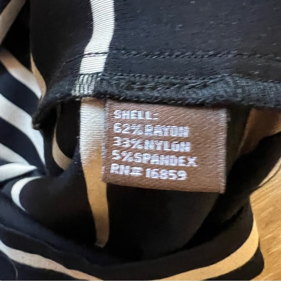 J.McLaughlin Black Cream Striped Midi Dress Pockets Size L - Picture 8 of 8